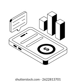 Icono isométrico listo para usar que muestra el chat financiero