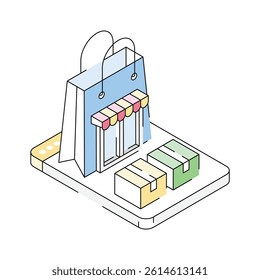 Ready to use isometric outline icon showing website purchase service