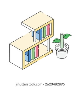Ready to use isometric outline icon showing office file shelves
