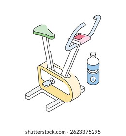 Pronto para usar ícone de contorno isométrico mostrando bicicleta estacionária
