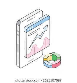 Ready to use isometric outline icon denoting online infographics