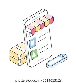 Ready to use isometric style icon of m commerce app