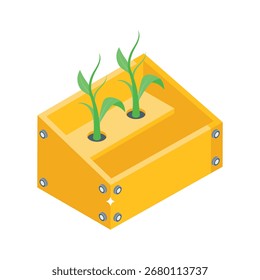 Icono de estilo isométrico listo para usar de la caja de plántulas organizada