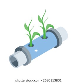 Icono de estilo isométrico listo para usar del proceso de hidroponía en crecimiento