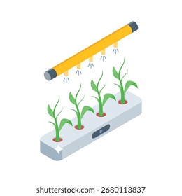 Icono de estilo isométrico listo para usar del sistema de riego de plantas