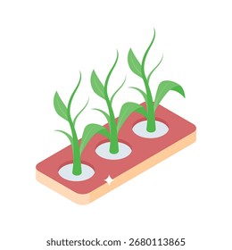 Icono de estilo isométrico listo para usar de la bandeja de semillas de plantación