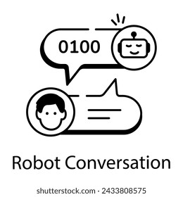 Ready to use line icon of robot conversation