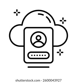 Ready to use line icon showing cloud id login