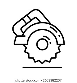 Ready to use line icon showing circular electric saw