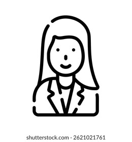 Ready to use line icon showing female employee character