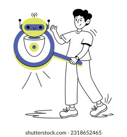 Listo para usar la ilustración de línea de la búsqueda de robots 