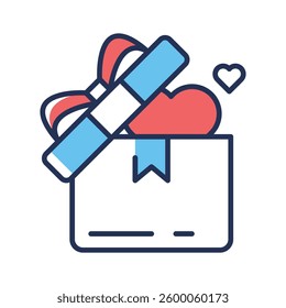 Ready to use line style icon of open valentine gift with heart in it