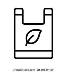 Ready to use line style icon depicting eco bag with leaf on it