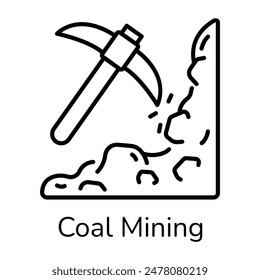 Icono lineal de minería de carbón listo para usar 