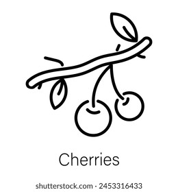 Icono lineal de cerezas frescas listo para usar 