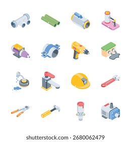 Gebrauchsfertig modernes Bundle von Sanitäranlagen 3D-Icons