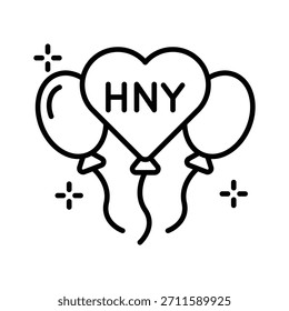 Ready to use outline style icon showing balloon bunch
