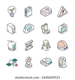 Ready to use pack depicting science and tech devices isometric icons