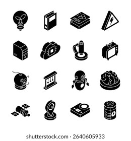 Ready to use pack depicting science and tech devices isometric icons