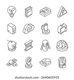Ready to use pack depicting science and tech devices isometric icons