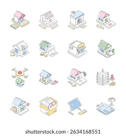 Ready to use pack of real estate and property isometric icons