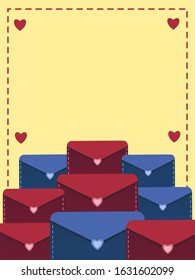 Ready to use postcard with colorful enevelopes on yellow backgrond. A vector frame for letters, messages, invitations. 