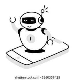 Ready to use robot assistant doodle icon 