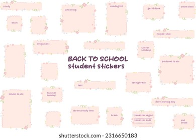 Ready to use student digital stickers. Pastel abstract stickers for bullet journaling or planning for students. Back to school student stickers. Vector art.