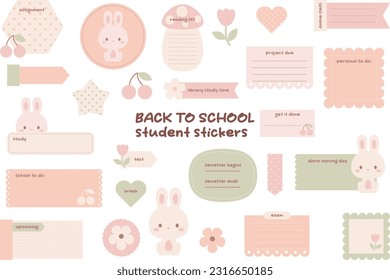 Ready to use student digital stickers. Kawaii stickers for bullet journaling or planning for students. Back to school student stickers. Vector art.