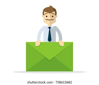 Ready to use website illustration or print illustration of a businessman holding a letter mail