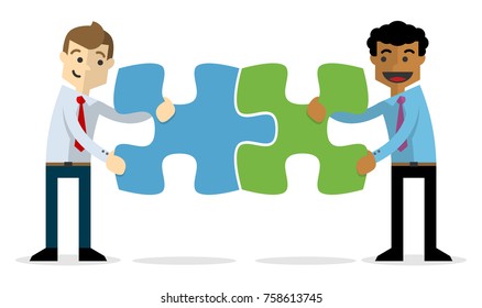 Ready to use website illustration or print illustration of a businessmen joining puzzles