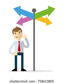Ready to use website illustration or print illustration of a businessman choosing a right direction