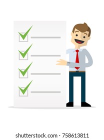 Ready to use website illustration or print illustration of a businessman with a list of check marks