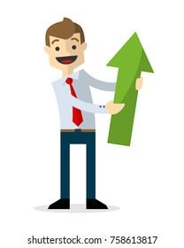 Ready to use website illustration or print illustration of a businessman with a green arrow up