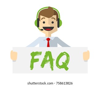Ready to use website illustration or print illustration of a customer service with FAQ board