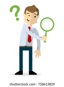 Ready to use website illustration or print illustration of a businessman with a magnifying glass doing a search
