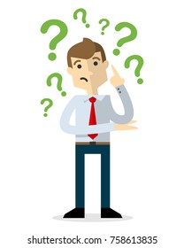 Ready to use website illustration or print illustration of a businessman with question marks