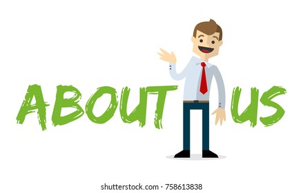 Ready to use website illustration or print illustration of a businessman with About Us text