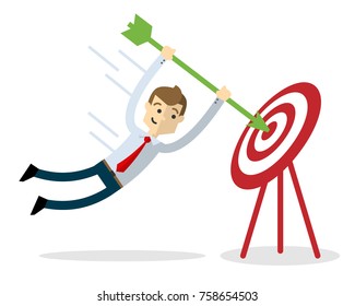 Ready to use website illustration or print illustration of a businessman with an arrow and target