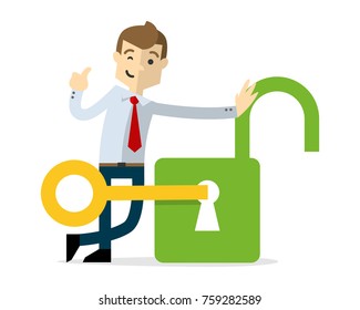 Ready to use website illustration or print illustration of Businessman with an opened padlock