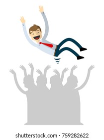 Ready to use website illustration or print illustration of Businessman lifted by his co workers