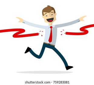 Ready to use website illustration or print illustration of Businessman run and break a ribbon, a winner.