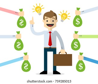 Ready to use website illustration or print illustration of Businessman with ideas and innovation