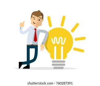 Ready to use website illustration or print illustration of businessman lean on bulb icon