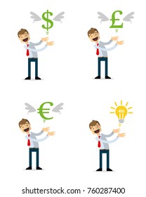 Ready to use website illustration or print illustration of businessman release money and ideas