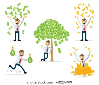 Ready to use website illustration or print illustration of businessman got money, rich