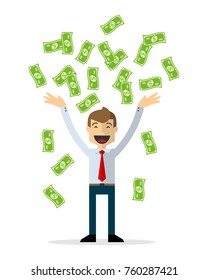 Ready to use website illustration or print illustration of businessman got money, money rain