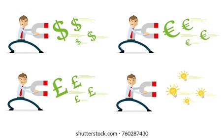 Ready to use website illustration or print illustration of businessman with magnet attract money