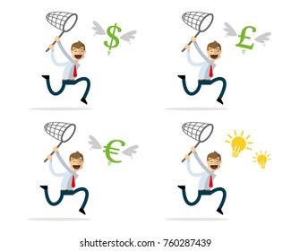 Ready to use website illustration or print illustration of businessman catching money and ideas