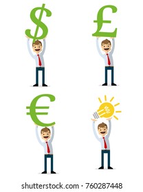 Ready to use website illustration or print illustration of businessman raise money and ideas